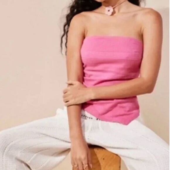 Free People pink asymmetric cotton & linen blend strapless tube top women size M - Picture 1 of 7